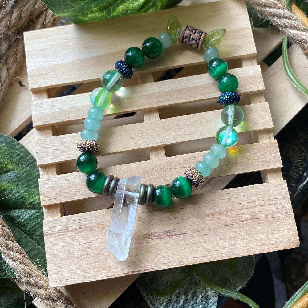 Handmade Green Jade Natural Gemstone Stretch Bracelet
